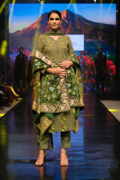 #Green Green Ombre Velvet Cape with Aari
