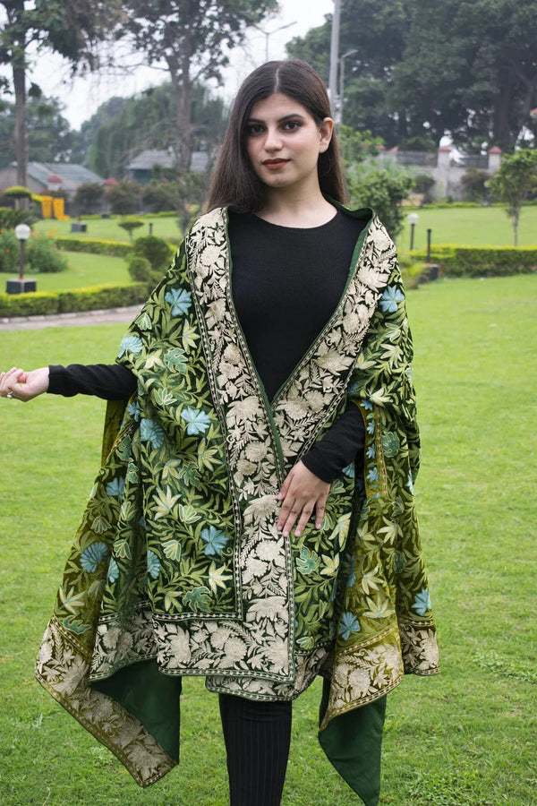 #Green Green Ombre Velvet Cape with Aari