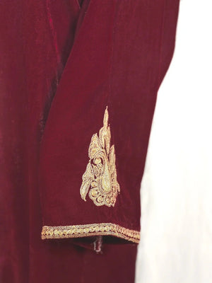 Maroon Velvet Phiran with Tilla Embroidery