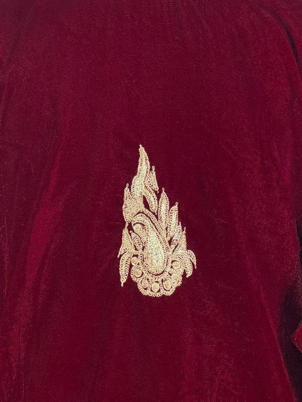 Maroon Velvet Phiran with Tilla Embroidery