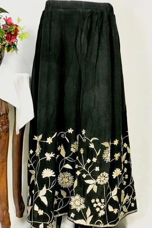 Black Women Sharara Pants with Aari and Tilla Embroidery front