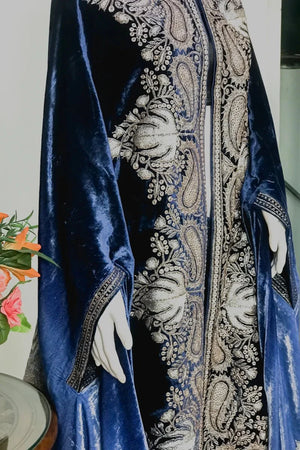 Antique Ambi Embroidered Ombre Blue Gloss Velvet Cape side view