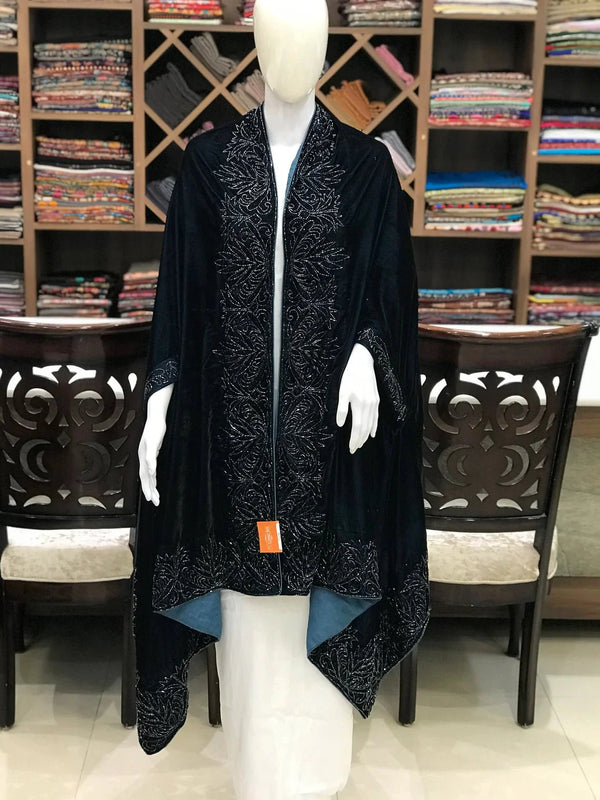 Velvet Cape Shawl With Hand Kardana Work