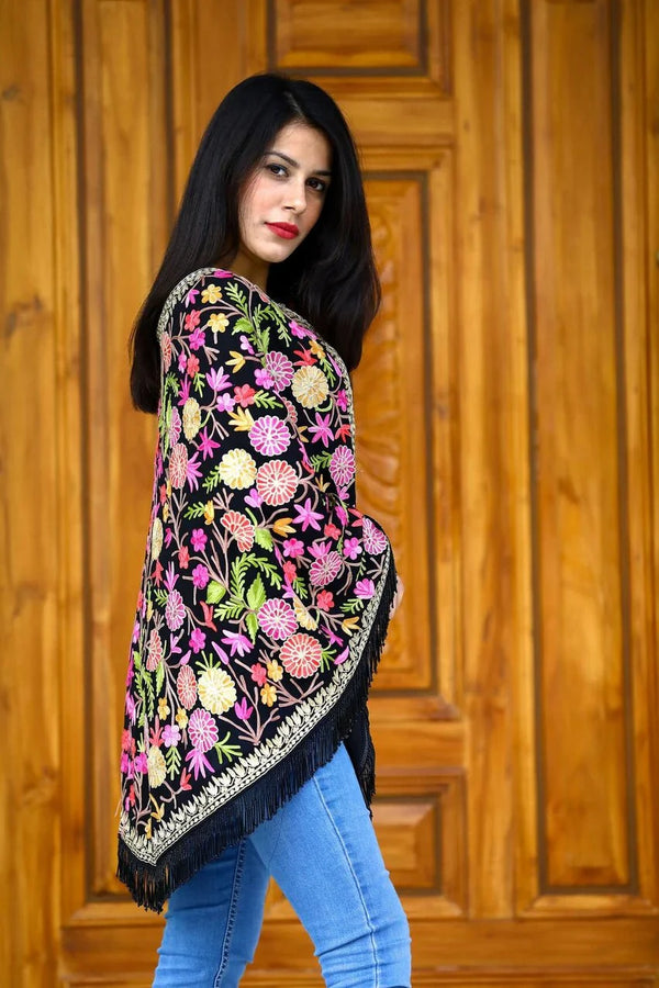 Black Georgette Round Cape Poncho side view
