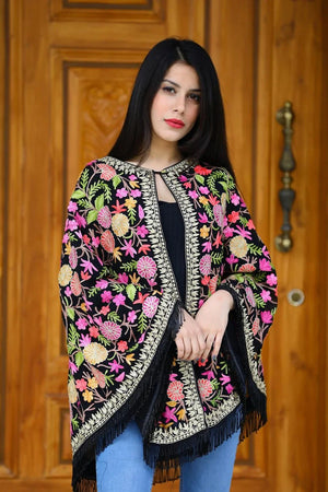 Black Georgette Round Cape Poncho