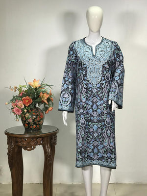Black Pure Wool Kashmiri Phiran with Jaal Paisley Embroidery 2